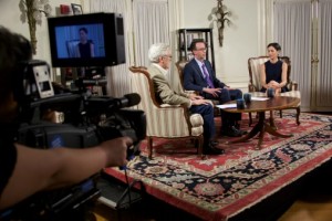 Jim Ludes & G. Wayne Miller on set of Story in the Public Square