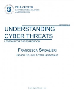 Title page of "Understanding Cyber Threats: Lessons from the Boardroom," a publication from the Pell Center