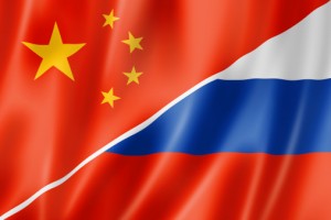 Chinese and Russian flags in juxtaposition