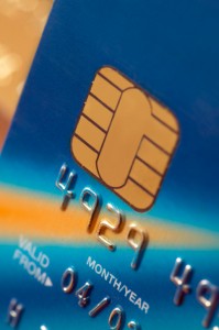 Close-up image of a chip credit card.