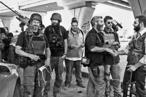 Photograph of Pell Center Prize Winner, Javier Manzano, among colleagues in Aleppo, Syria.