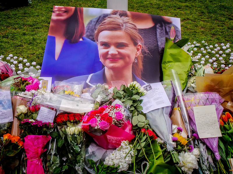 Photograph of a memorial for Jo Cox.