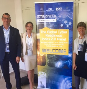 Pell Center Senior Fellow Francesca Spidalieri poses for a photo with colleagues from Haifa University and the Konfidas company at a Cyber Week event in Tel Aviv, Israel.