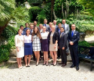 Pell Center Senior Fellow Francesca Spidalieri poses with a delegation of 16 others from the United States Naval Academy while attending a cybersecurity conference in Rome, Italy.