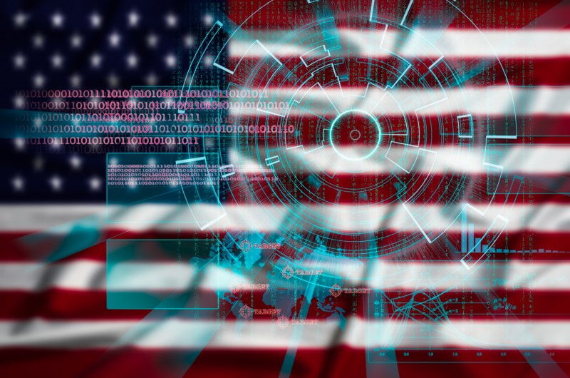 An American flag with a cyber design.