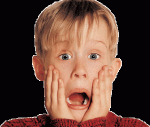 Image from the movie "Home Alone" of Macaulay Culkin screaming