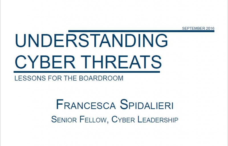 Title page of "Understanding Cyber Threats: Lessons from the Boardroom," a publication from the Pell Center