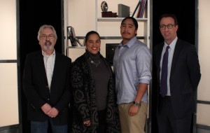 G. Wayne Miller and Jim Ludes pose with Loren Spears and Christian Hopkins on set of Story in the Public Square