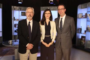 Photo of Jim Ludes and G. Wayne Miller with guest Alina Polyakova