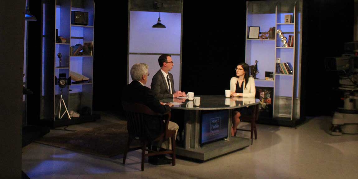 G. Wayne Miller, Jim Ludes interview Alina Polyakova on set of "Story in the Public Square"