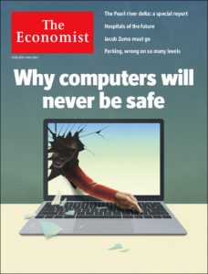 Cover of The Economist magazine with headline "Why computers will never be safe"