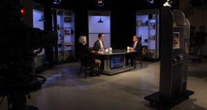 G. Wayne Miller, Jim Ludes speak with Anthony Leiserowitz on set of "Story in the Public Square"