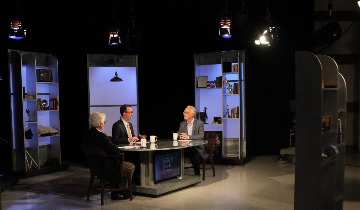 Jim Ludes, G. Wayne Miller interview Butch Rovan on set of "Story in the Public Square"