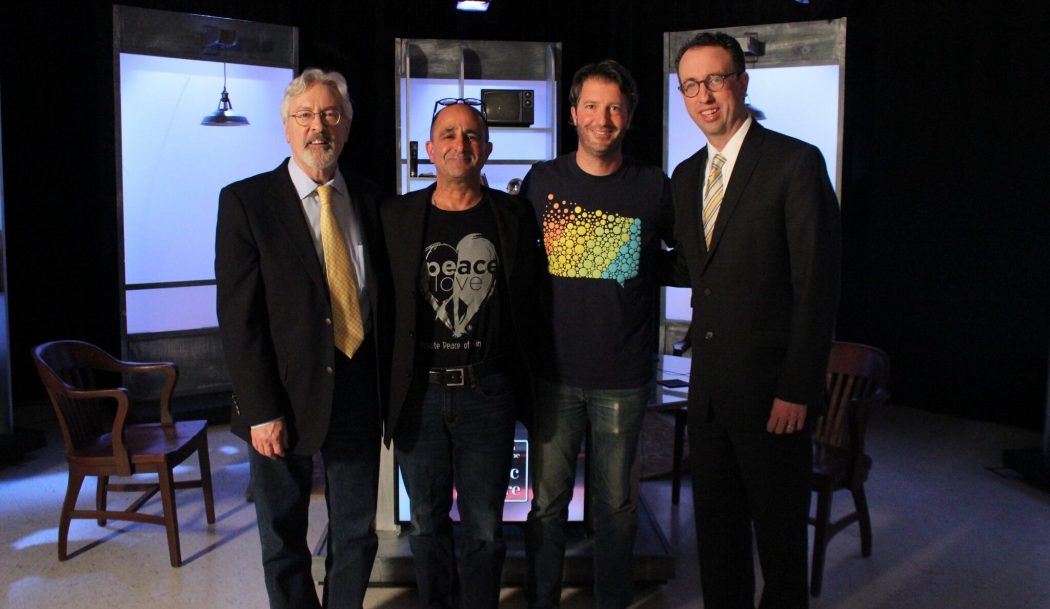 Jeff Sparr and Matt Kaplan join Jim Ludes and G. Wayne Miller on set of "Story in the Public Square"
