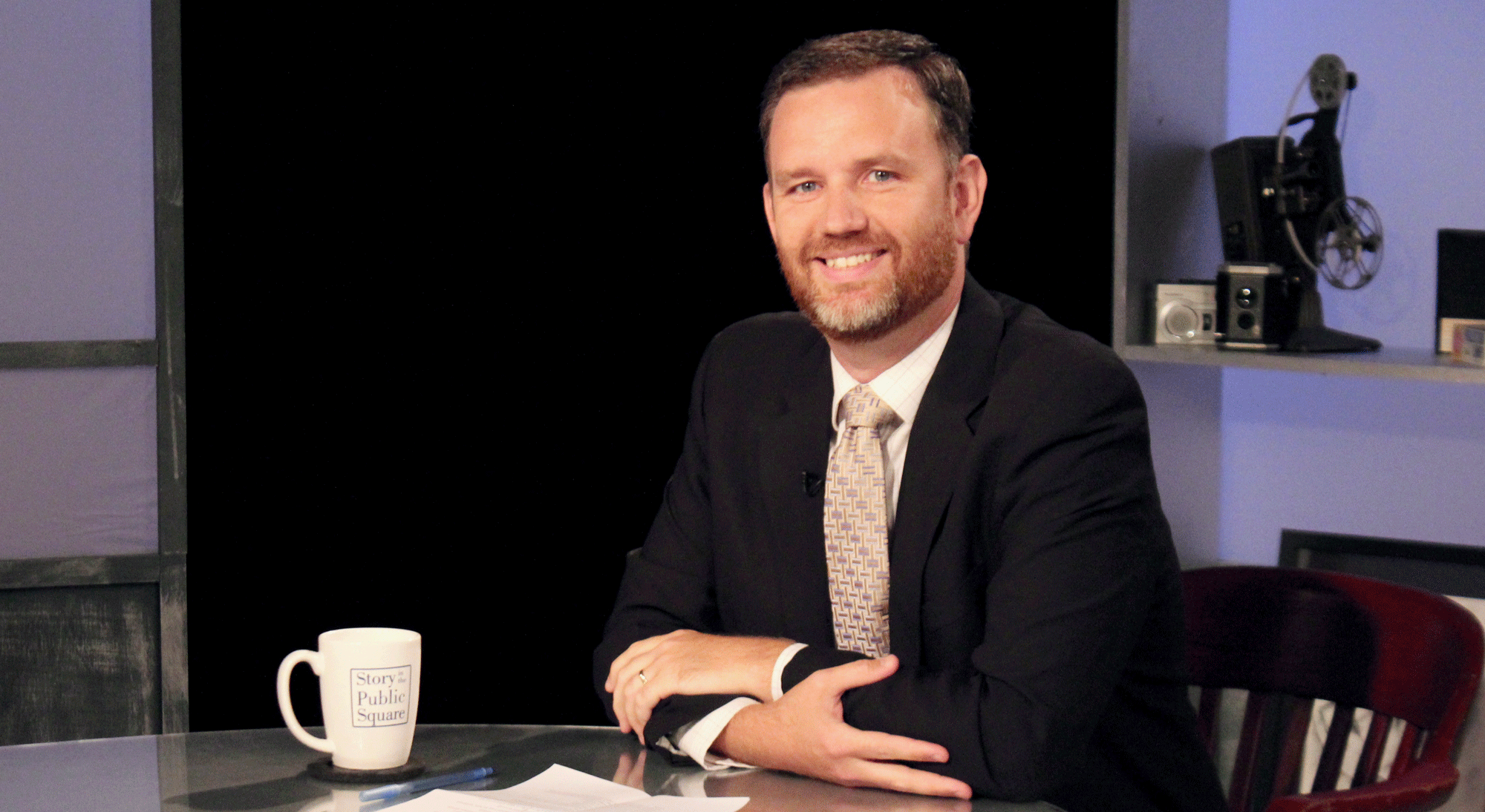 David K. Jones on the set of "Story in the Public Square."