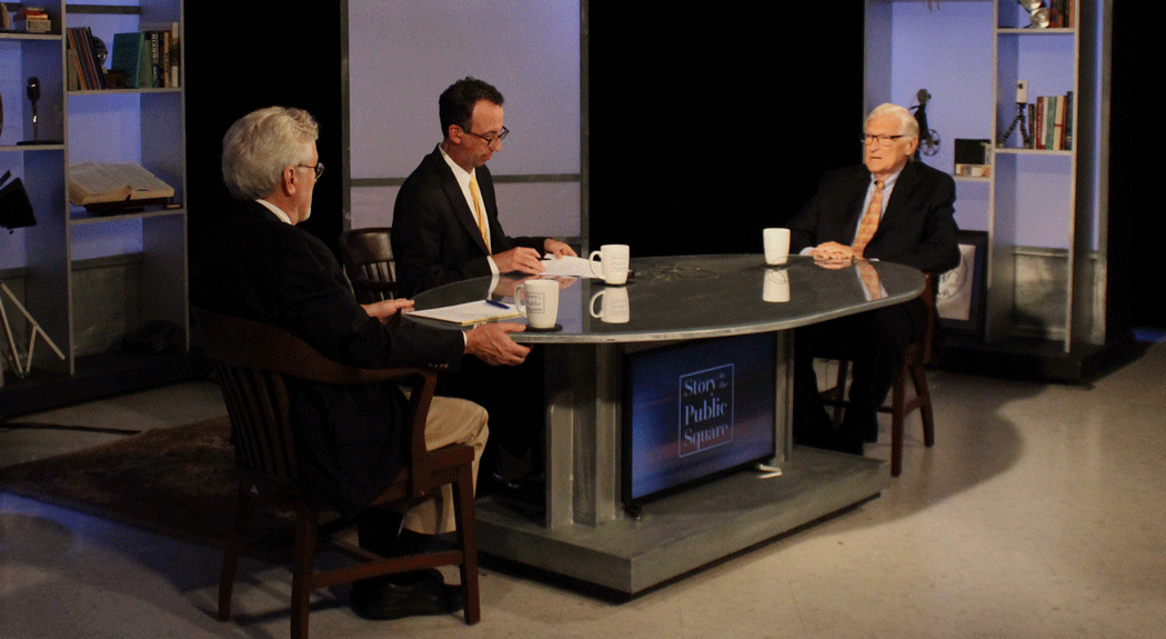 John Marttila on the set of "Story in the Public Square" with Jim Ludes and G. Wayne Miller.